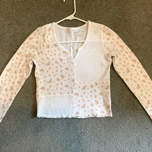 American Eagle XS waffle knit shirt, block pattern, floral